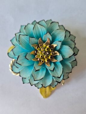 Vintage Coro Blue Celluloid Metal Enamel Flower Brooch